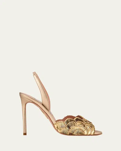 Aquazzura 105mm Ce Soir Sequined Leather Slingback Sandals In Gold