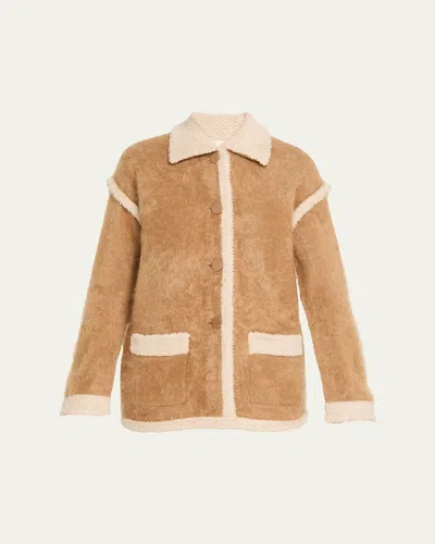 Guest In Residence Grizzly Shearling-trim Cashmere Jacket In Animal Print