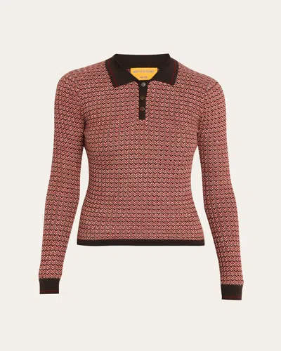 Guest In Residence Chevron Pattern Cashmere Polo Sweater With Classic Collar In Animal Print
