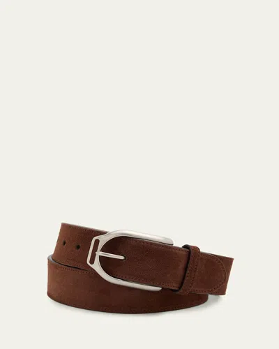 Ralph Lauren Men's Welington Stirrup-buckle Calf Suede Belt In Brown