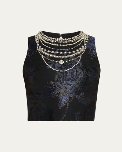 Alice And Olivia Cherra Embellished Floral Jacquard Crop Top In Black