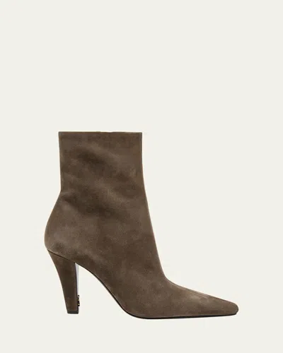 Saint Laurent 95mm Jill Suede Ankle Booties In Brown