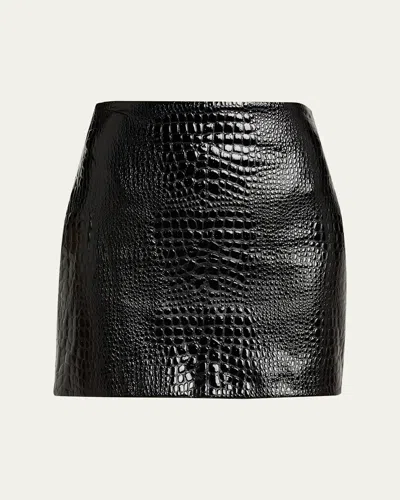 L'agence Gerard Croc-embossed Faux Leather Mini Skirt In Black