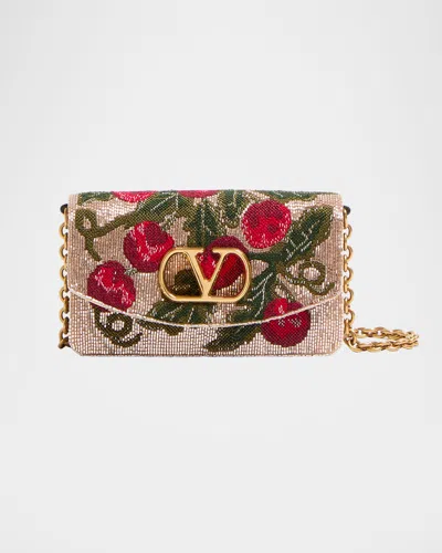Valentino Vain Small Cherries Beaded Clutch Bag In Multi