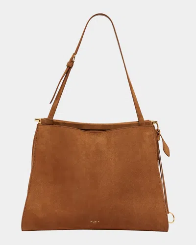 Alaïa Le Click Medium Square Tote Bag In Nubuck Leather In Brown
