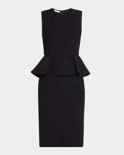 Max Mara Fitted Knee-length Dress Featuring Peplum Detail In Black