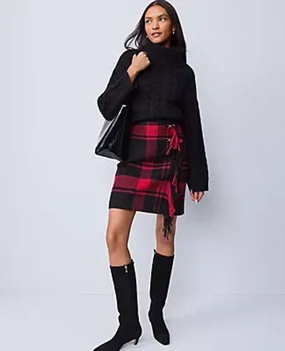 Ann Taylor Petite Weekend Collection Plaid Wrap Effect Skirt In Black