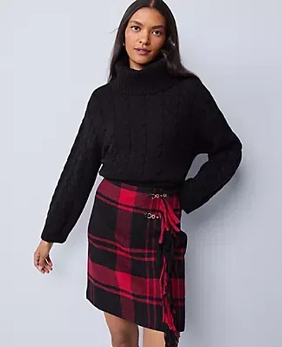 Ann Taylor Petite Weekend Collection Plaid Wrap Effect Skirt In Black