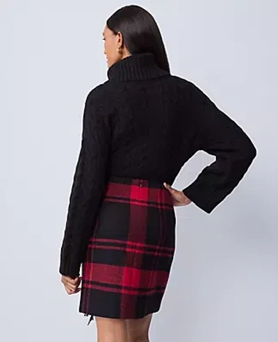 Ann Taylor Petite Weekend Collection Plaid Wrap Effect Skirt In Black