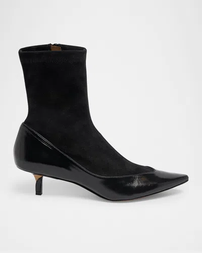 Jacquemus The Tourni Suede And Glossed-leather Ankle Boots In Black