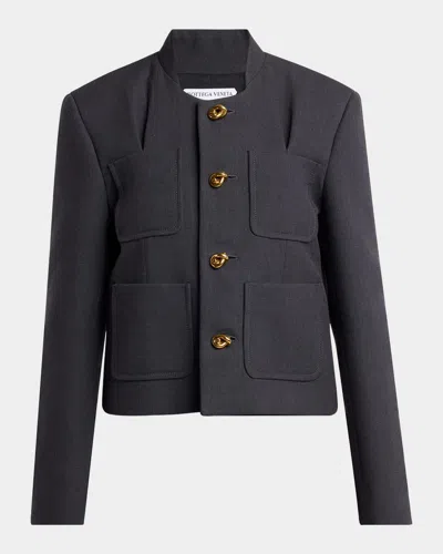 Bottega Veneta Knot-button Light Structured Cotton Jacket In Blue