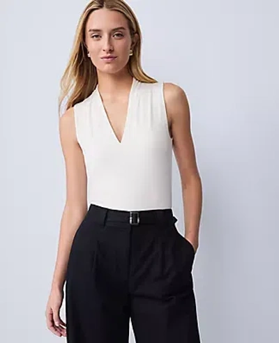 Ann Taylor Sleeveless V-neck Top In White