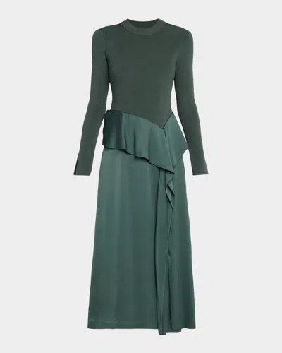 Simkhai Ornella Draped Mixed Media Midi Dress In Green