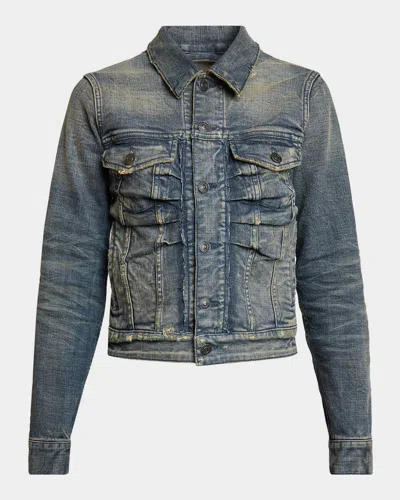 Balenciaga Ruched Denim Jacket In Blue
