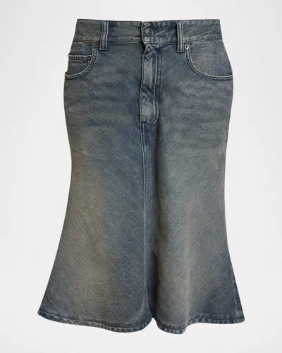 Balenciaga Denim Midi Trumpet Skirt In Blue