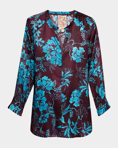 Johnny Was Floral-print Ruffle Field Tunic In Blue