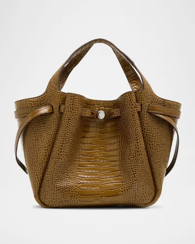Tory Burch Romy Small Belted Croc-embossed Tote Bag In Brown
