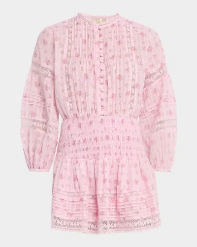 Loveshackfancy Janis Floral Cotton Voile Mini Dress In Pink