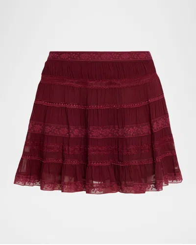 Loveshackfancy Fleetta Lace Mini Skirt In Burgundy