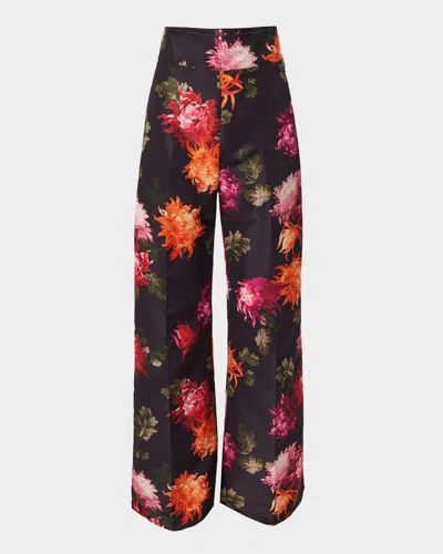 Carolina Herrera Diane Chrysanthemum-print Trousers In Black