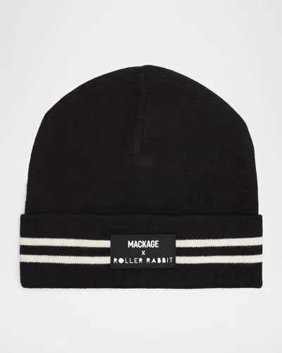 Mackage X Roller Rabbit X Roller Rabbit Kid's Logo-patch Beanie In Black