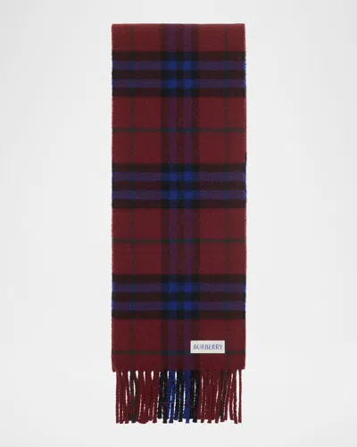 Burberry Checked Pattern Scarf Fringed Edges In Burgundy
