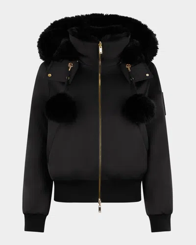 Moose Knuckles Women's Gold Series Original Satin Debbie Bomber Jacket In Black