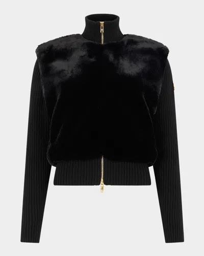 Moose Knuckles Dua Mixed Media Sweater In Black