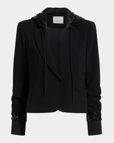 Cinq À Sept Le Petit Khloe Sequin Hooded Jacket In Blue