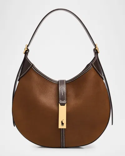 Polo Ralph Lauren Polo Id Leather Small Shoulder Bag In Brown