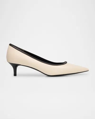 Tory Burch 45mm Double T Leather Buckle Pumps In White