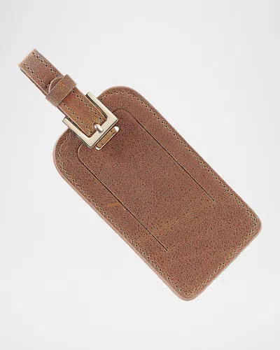 Graphic Image Leather Luggage Tag In Brown