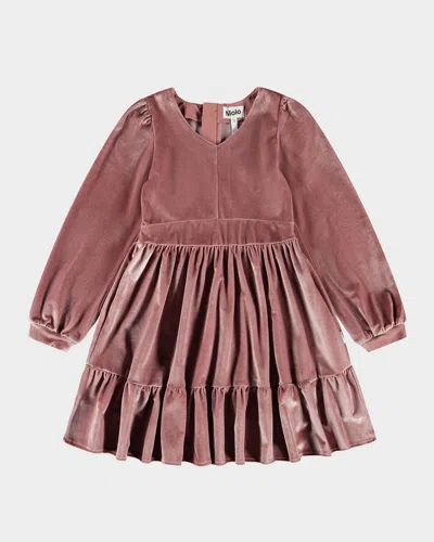 Molo Girl's Calanthe Pleated Velvet Dress In Pink