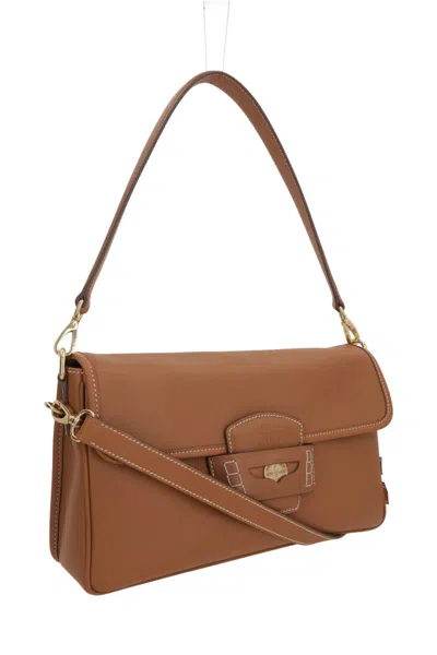 Miu Miu Leather Penny Shoulder Bag With Adjustable Strap In Brown