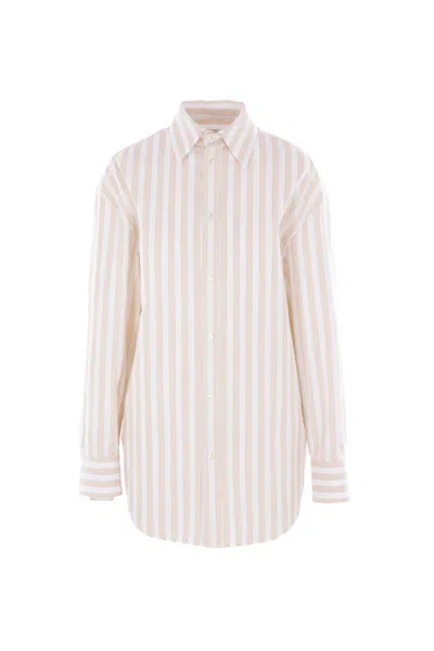 Saint Laurent Beige Striped Shirt In Neutral