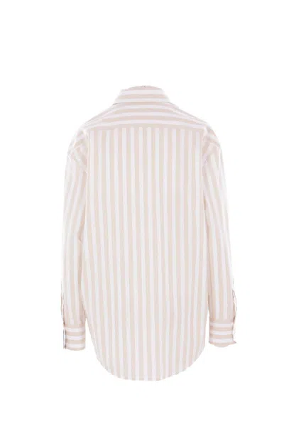 Saint Laurent Beige Striped Shirt In Neutral
