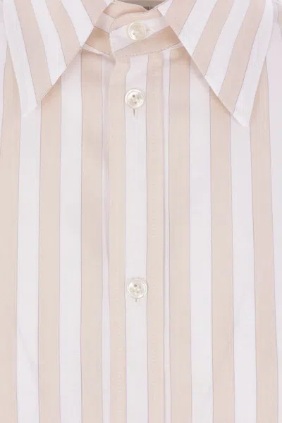 Saint Laurent Beige Striped Shirt In Neutral