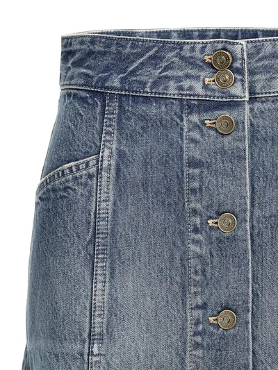 Valentino Medium Blue Denim Skirt With Geometric Trim In Multi