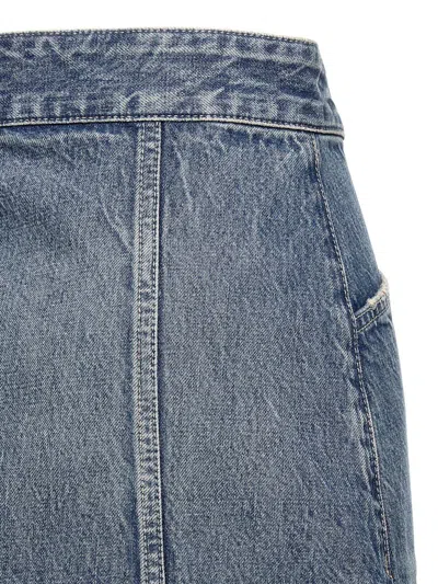 Valentino Medium Blue Denim Skirt With Geometric Trim In Multi