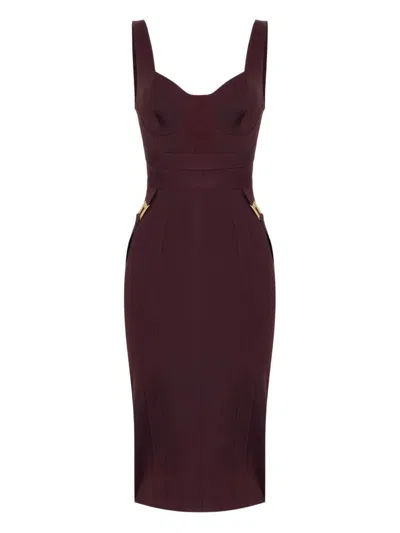 Elisabetta Franchi Structured Burgundy Midi Dress With Sweetheart Neckline In Red