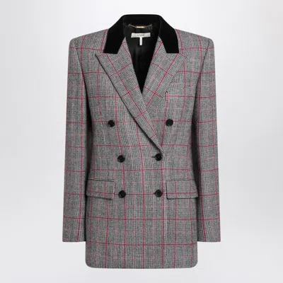 Chloé Black/white Checkered Wool Double-breasted Blazer In Gray