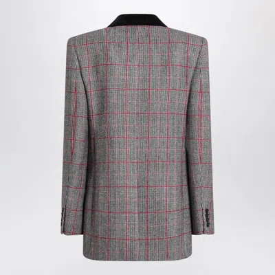 Chloé Black/white Checkered Wool Double-breasted Blazer In Gray