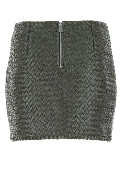 Bottega Veneta Intrecciato Raffia Mini Skirt In Green