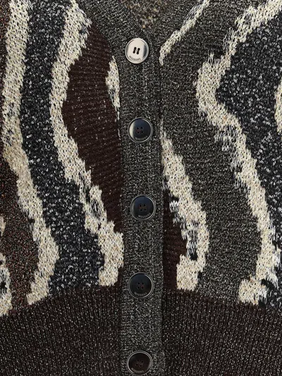Missoni Womens Brown Tones Stripes Metallic V-neck Knitted Cardigan In Black