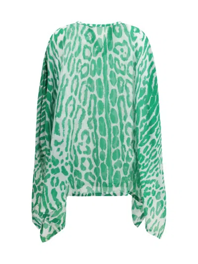 Tom Ford Leopard Print Silk Top In Green