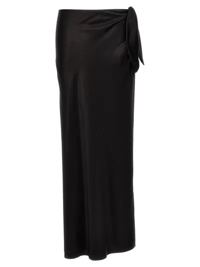 Saint Laurent Bow Detailed Silk Maxi Skirt In Black