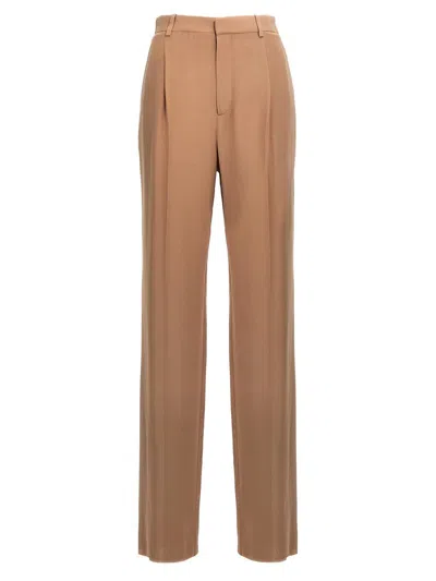 Saint Laurent Silk-georgette Straight-leg Pants In Brown