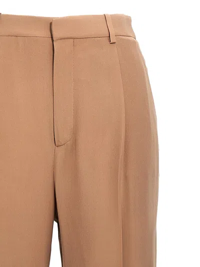 Saint Laurent Silk-georgette Straight-leg Pants In Brown