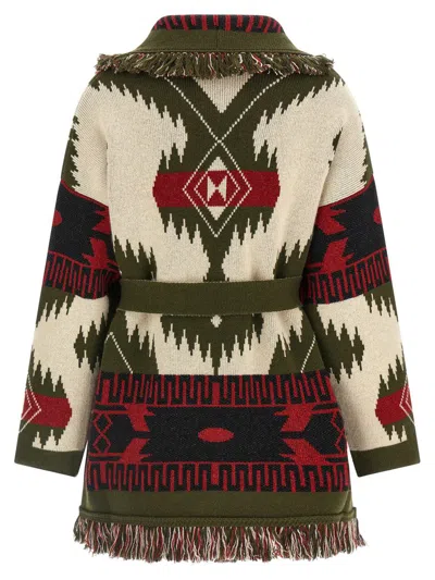 Alanui Waist Belt Fringe Geometric Pattern Long Sleeves Cardigan In Multi