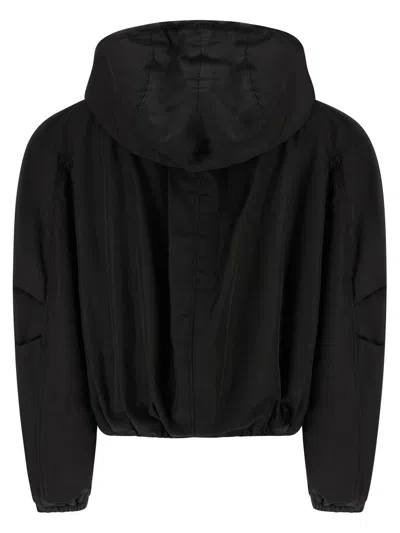 Attico Oversized Black Hooded Bomber Jacket